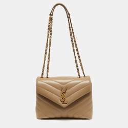 مملوكة مسبقًا Saint Laurent Loulou Small Beige Matelassé Leather Shoulder Bag
