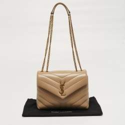 Pre Owned Saint Laurent Loulou Small Beige Matelassé Leather Shoulder Bag