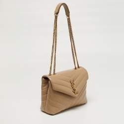 Pre Owned Saint Laurent Loulou Small Beige Matelassé Leather Shoulder Bag