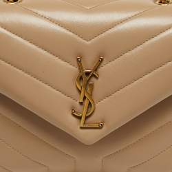 Pre Owned Saint Laurent Loulou Small Beige Matelassé Leather Shoulder Bag