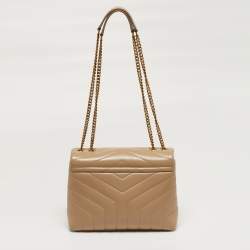 Pre Owned Saint Laurent Loulou Small Beige Matelassé Leather Shoulder Bag