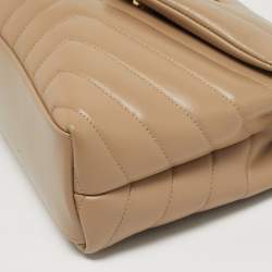 Pre Owned Saint Laurent Loulou Small Beige Matelassé Leather Shoulder Bag