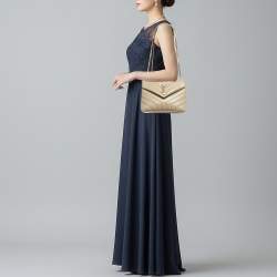 Pre Owned Saint Laurent Loulou Small Beige Matelassé Leather Shoulder Bag