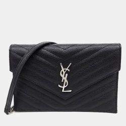Pre Owned Saint Laurent Paris Black Leather Envelope Chain Shoulder Bag