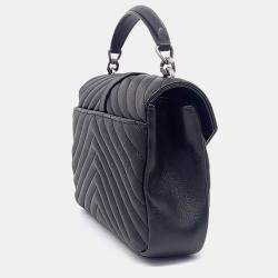 Pre Owned Saint Laurent Paris Black Leather Classic College Monogram Chain Bag