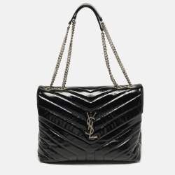 مملوكة مسبقًا Saint Laurent LouLou Medium Black Matelassé Patent Leather Shoulder Bag