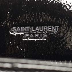 Pre Owned Saint Laurent LouLou Medium Black Matelassé Patent Leather Shoulder Bag