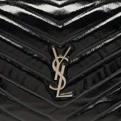 Pre Owned Saint Laurent LouLou Medium Black Matelassé Patent Leather Shoulder Bag