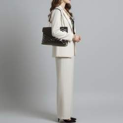 Pre Owned Saint Laurent LouLou Medium Black Matelassé Patent Leather Shoulder Bag