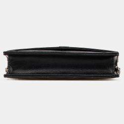 مملوكة مسبقًا محفظة سلسلة سان لوران باريس شعار شيفرون ماتلاسي حبيبات سوداء