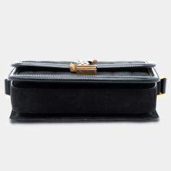 Pre Owned Saint Laurent Paris Black Small Quilted Suede Solferino Satchel In Box