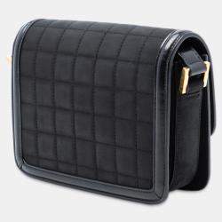 Pre Owned Saint Laurent Paris Black Small Quilted Suede Solferino Satchel In Box