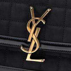 Pre Owned Saint Laurent Paris Black Small Quilted Suede Solferino Satchel In Box