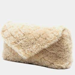 Pre Owned حقيبة كلتش سان لوران باريس ظرف بارز مبطن شيرلينج بني