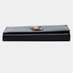 Pre Owned Saint Laurent Paris Black Grain De Poudre Star Monogram Wallet On Chain