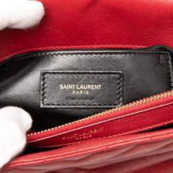 Pre Owned Saint Laurent Paris Red Medium Quilted Chevron Sheepskin College Satchel