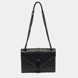 مملوكة مسبقًا Saint Laurent Envelope Chain Mix Medium Black Matelasse Leather Bag