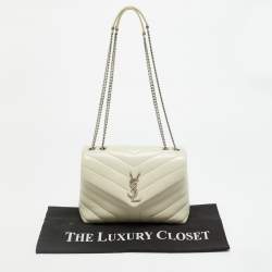 Pre Owned Saint Laurent Loulou Small Light Beige Matelassé Leather Shoulder Bag