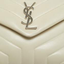 Pre Owned Saint Laurent Loulou Small Light Beige Matelassé Leather Shoulder Bag