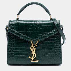 مملوكة مسبقًا Saint Laurent Paris Green Mini Croc Embossed Calfskin Monogram Cassandra Top Handle Bag