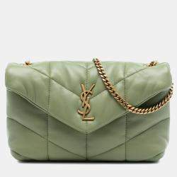مملوكة مسبقًا Saint Laurent Paris Green Toy Lambskin Loulou Puffer Crossbody
