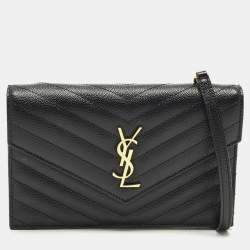 مملوكة مسبقًا Saint Laurent Cassandre Black Quilted Leather Wallet On Chain