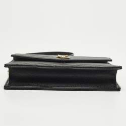 مملوكة مسبقًا Saint Laurent Cassandre Black Quilted Leather Wallet On Chain