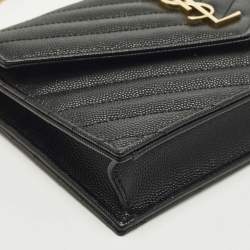 مملوكة مسبقًا Saint Laurent Cassandre Black Quilted Leather Wallet On Chain