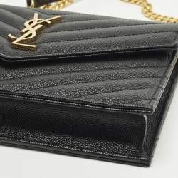 مملوكة مسبقًا Saint Laurent Cassandre Black Quilted Leather Wallet On Chain