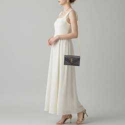 مملوكة مسبقًا Saint Laurent Cassandre Black Quilted Leather Wallet On Chain