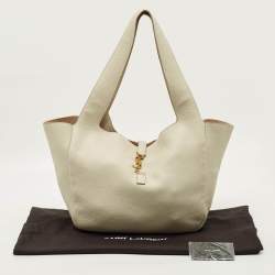 Pre Owned Saint Laurent LE 5 À 7 Bea Off White Leather Tote