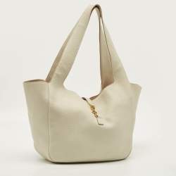 Pre Owned Saint Laurent LE 5 À 7 Bea Off White Leather Tote