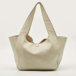 Pre Owned Saint Laurent LE 5 À 7 Bea Off White Leather Tote