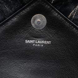 Pre Owned Saint Laurent Paris Black Baby Goatskin Tulle Chevron Monogram Classic Punk Chain Bag