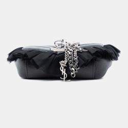 Pre Owned Saint Laurent Paris Black Baby Goatskin Tulle Chevron Monogram Classic Punk Chain Bag