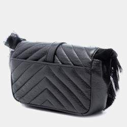 Pre Owned Saint Laurent Paris Black Baby Goatskin Tulle Chevron Monogram Classic Punk Chain Bag