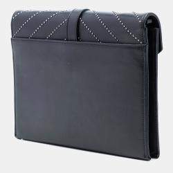 Pre Owned حقيبة سلسلة سان لوران باريس ظرفية سلاسل عجل مُطرزة شيڤرون سوداء مونوجرام