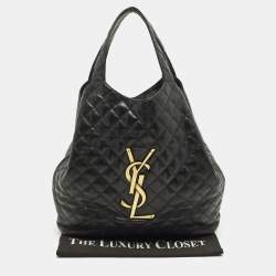 Pre Owned Saint Laurent Icare Maxi Black Quilted Leather Shopping Tote