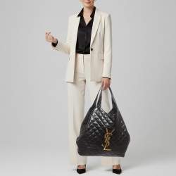 Pre Owned Saint Laurent Icare Maxi Black Quilted Leather Shopping Tote