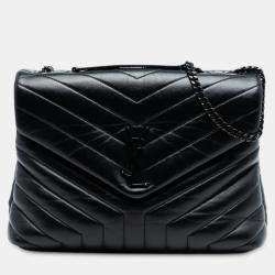 م ملوكة مسبقًا Saint Laurent Paris Black Medium Matelasse Leather Monogram Monochrome Loulou Shoulder Bag