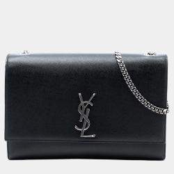 Pre Owned Saint Laurent Paris Black Medium Grain De Poudre Leather Monogram Kate Crossbody