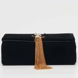 Pre Owned شنطة كروس بودي سان لوران كيت صغيرة مخمل أسود مع شرابة