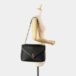 Pre Owned Saint Laurent Ysl Monogram V-Stitch Handbag Black Leather