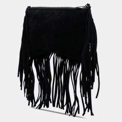 مملوكة مسبقًا Saint Laurent Paris Black Suede Monogram Fringe Crossbody