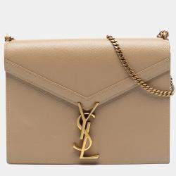 مملوكة مسبقًا Saint Laurent Paris Brown Grain De Poudre Monogram Cassandra Chain Wallet
