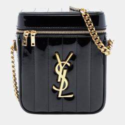 Pre Owned Saint Laurent Paris Black Patent Vicky Vanity Bag