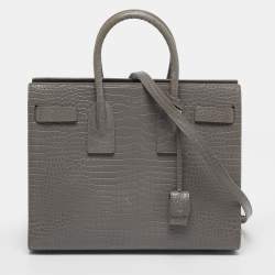 مملوكة مسبقًا Saint Laurent Classic Sac De Jour Small Grey Croc Embossed Leather Tote