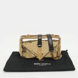 Pre Owned Saint Laurent Paris Monogram Baby Gold Leather and Sequins Shoulder Bag