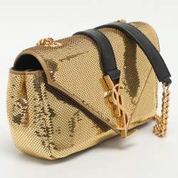 Pre Owned Saint Laurent Paris Monogram Baby Gold Leather and Sequins Shoulder Bag