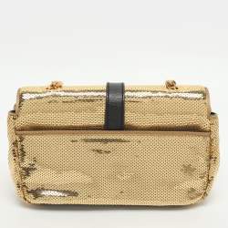 Pre Owned Saint Laurent Paris Monogram Baby Gold Leather and Sequins Shoulder Bag